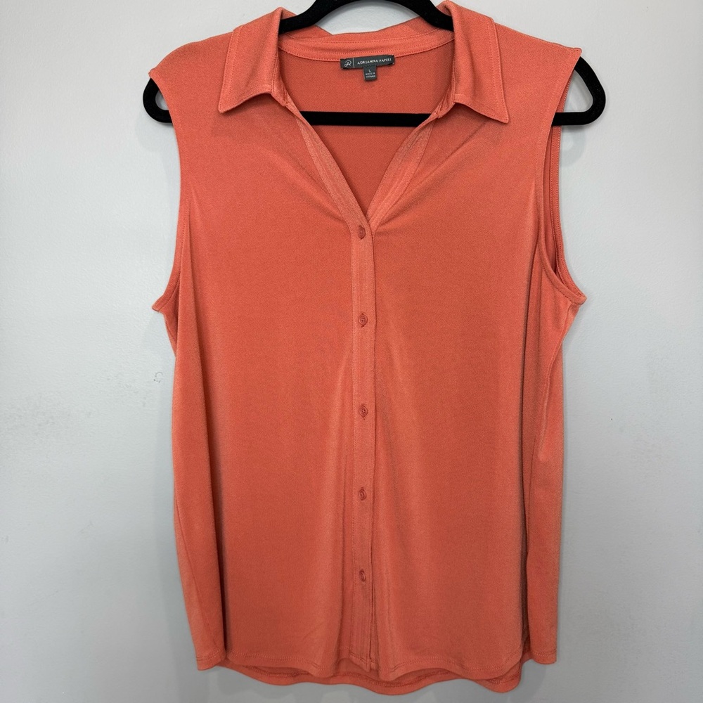 Adrianna Papell Sleeveless Burnt Orange Button-Down Shirt Size Large